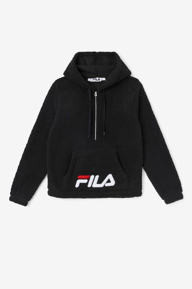 Fila Cozy Up Half Zip Sherpa Jacket Black Hoodie Womens - NZ 52130-SAOQ